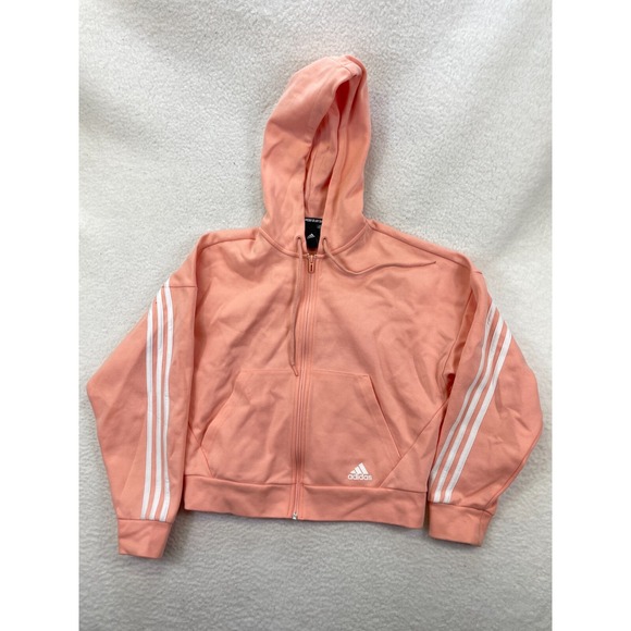 Adidas‎ Women's Hoodie Small Pink Zip Up 3-Stripes Logo Sweatshirt Lightweight - Picture 1 of 7